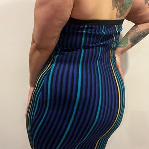 Cotton Ribbed Tube Top Dress with color stripe detail